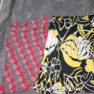 LuLaRoe Pink Geometric & Black Yellow Floral A-Line Skirts Bundle